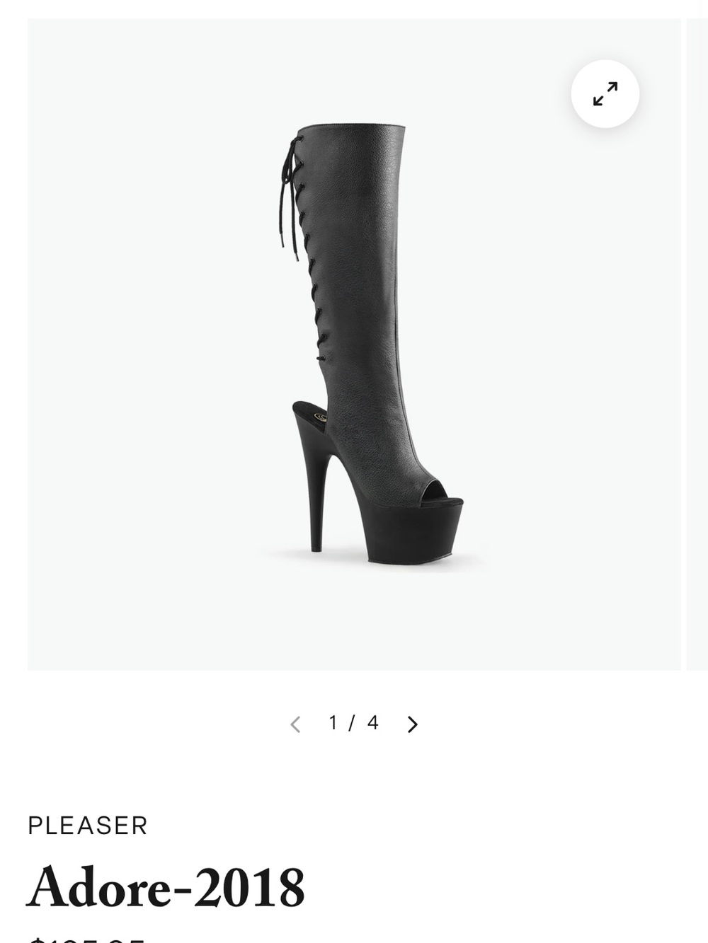 Pleaser Adore-2018 Black Peep-Toe Platform Knee-High Boot